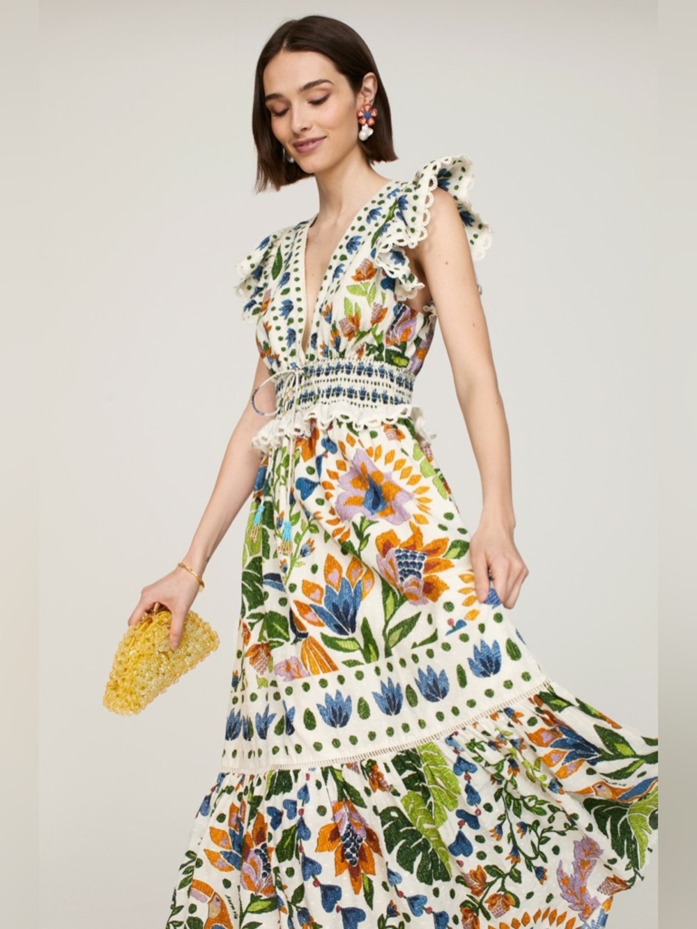 NEW Viral Camila Summer Garden Party Floral Maxi Dress Cotton Scallop Smocked - Picture 8 of 16